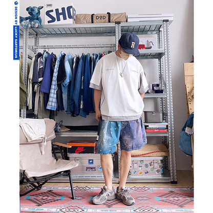 Summer Japanese cityboy men's loose casual round collar short-sleeved T-shirt