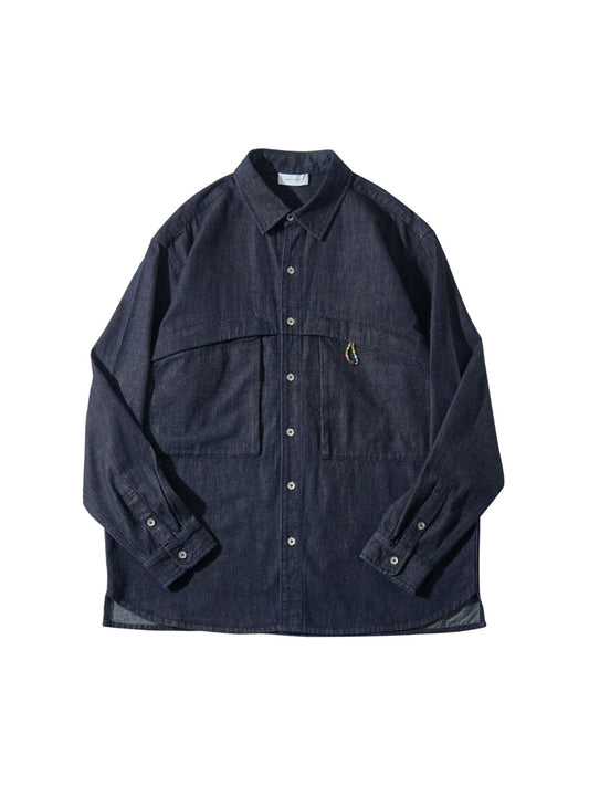Vintage Washed Denim Shirt Jacket – Oversized Unisex Japanese Streetwear Chore Coat – Japanese vintage | yamalin clothes | Yamalinclothes