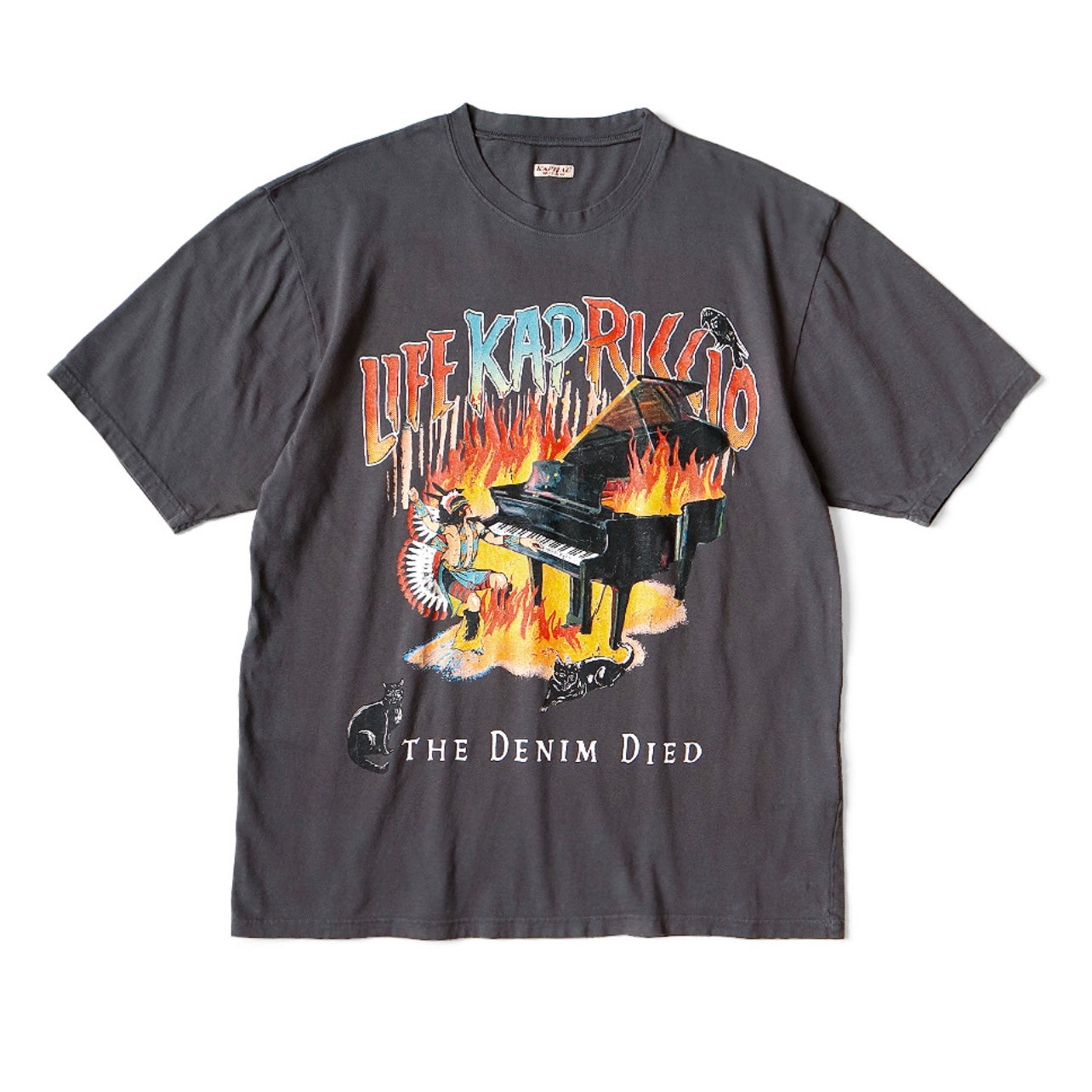 25SS Japanese casual Indian piano print wash crew neck short sleeve T-shirt