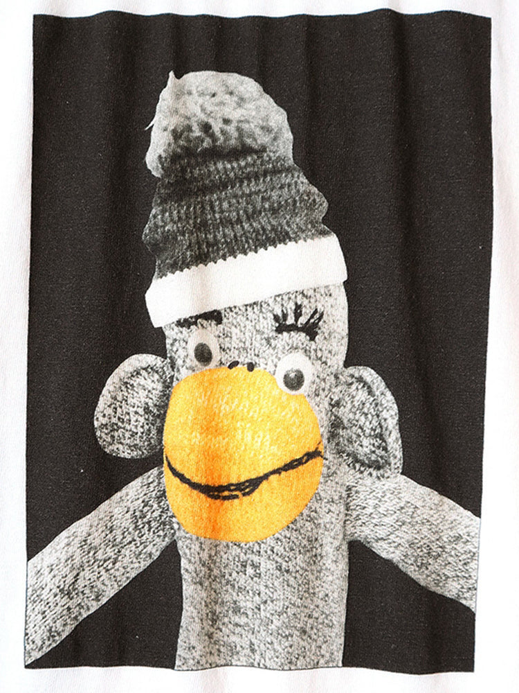 Japanese unisex cartoon little monkey print loose casual crew neck short sleeve T-shirt