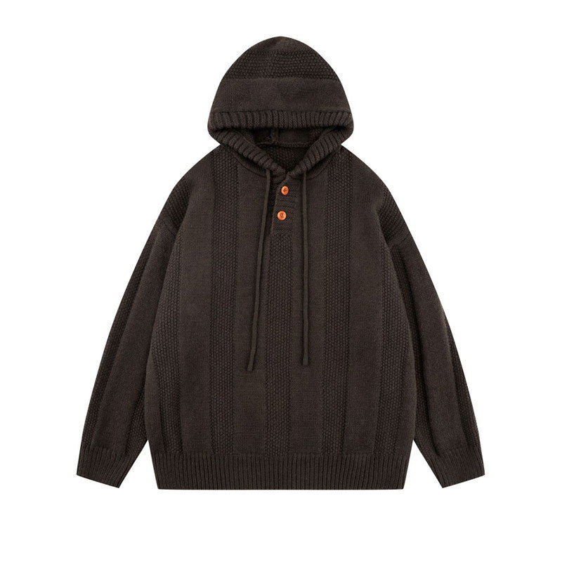 Japanese Hooded Knit Pullover – Unisex Oversized Thick Blue Coffee