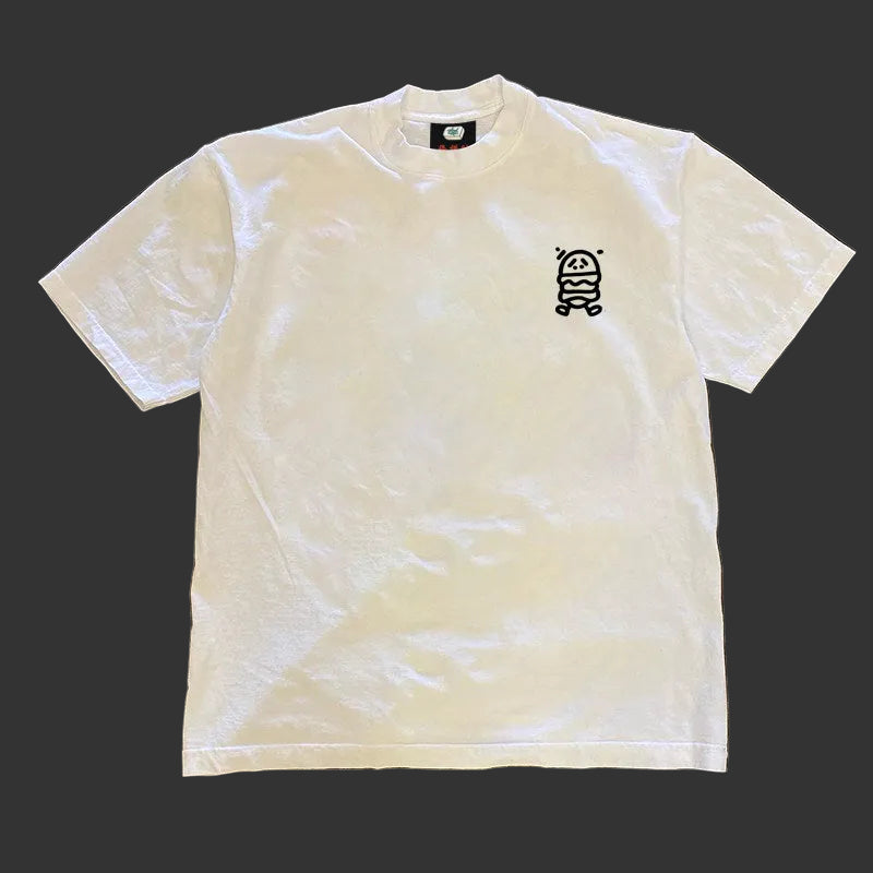 220GSM Heavyweight Graffiti Print T-Shirt - Loose Fit Campus Streetwear Short Sleeve Tee for Men