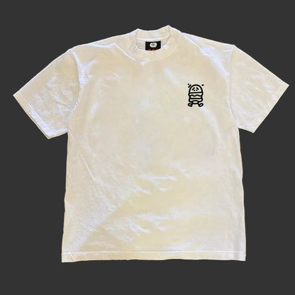 220GSM Heavyweight Graffiti Print T-Shirt - Loose Fit Campus Streetwear Short Sleeve Tee for Men