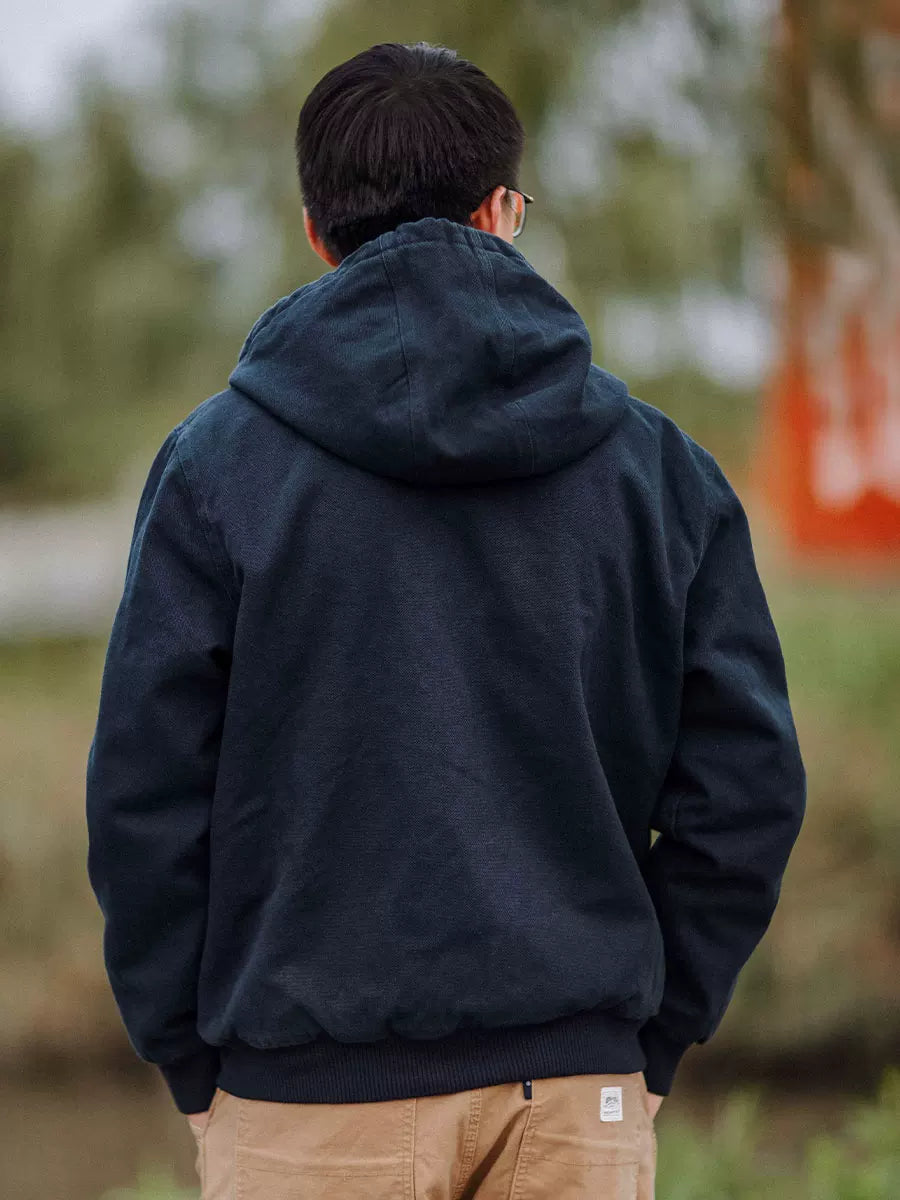 Indigo Heavy Wash Canvas Hooded Cargo Jacket – American Vintage Distressed Unisex – Coats Jackets | japanese streetwear | vintage workwear | unisex | Yamalinclothes
