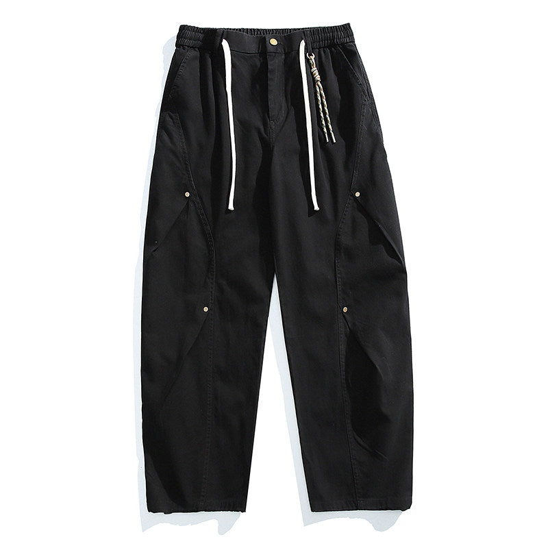 American Vintage Heavyweight Double Pleated Cargo Pants – Wide Leg Drawstring Workwear Trousers for Men | Japanese vintage | yamalin clothes | Yamalinclothes