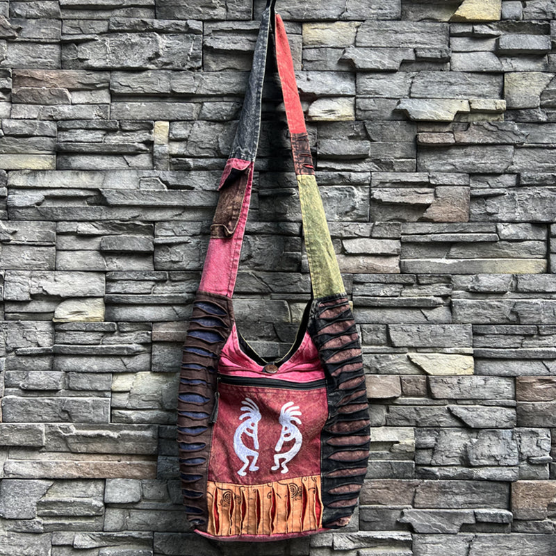 Nepal Indian washed cotton bag, old style, hippie shoulder bag for men and women