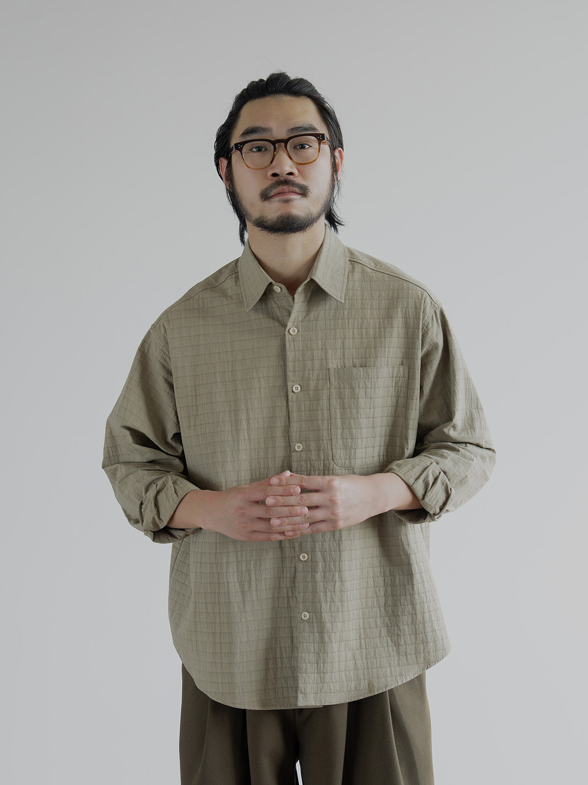 Japanese vintage spring long sleeve shirt men's texture plaid premium silhouette loose casual jacket