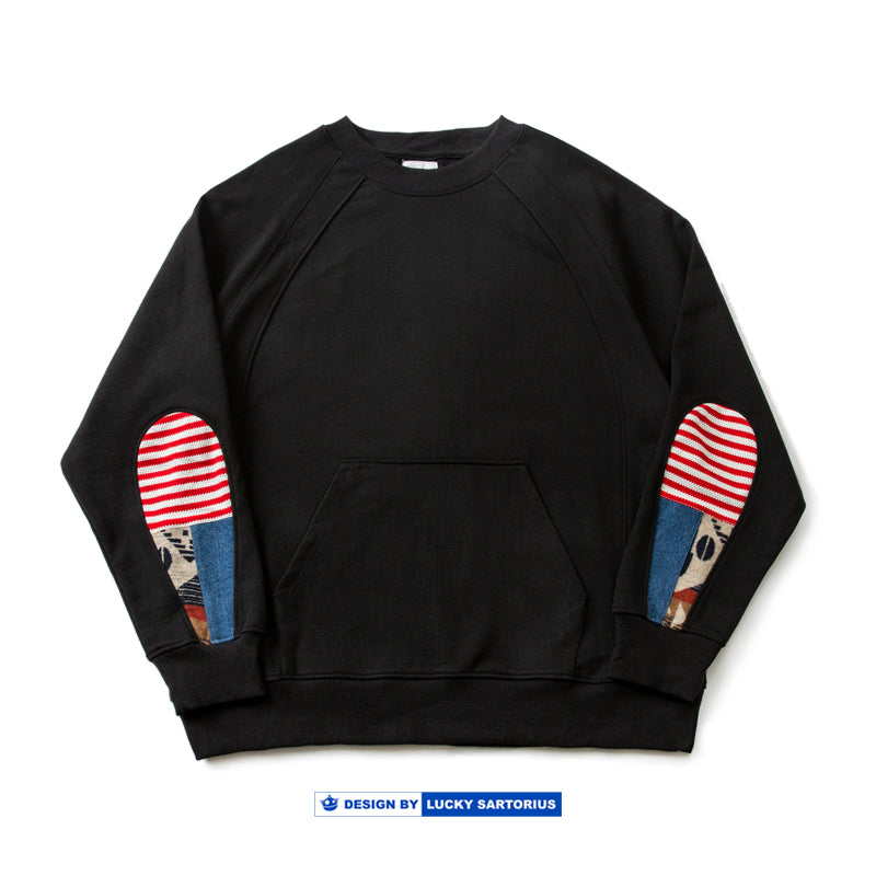 Japanese retro national style stitching round neck pullover loose version sweater