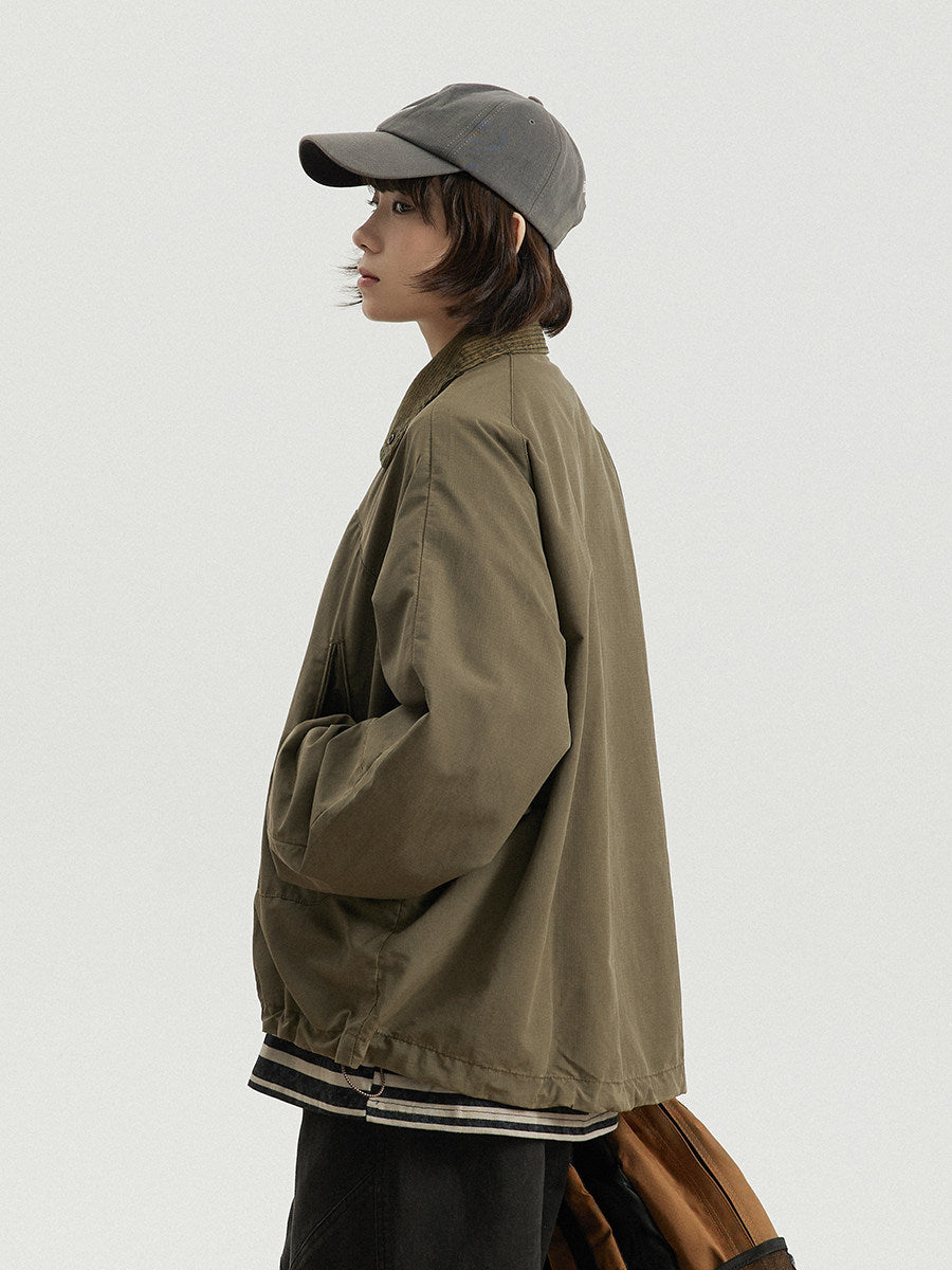 Japanese Vintage Workwear Lapel Jacket – Relaxed Unisex Chore Coat