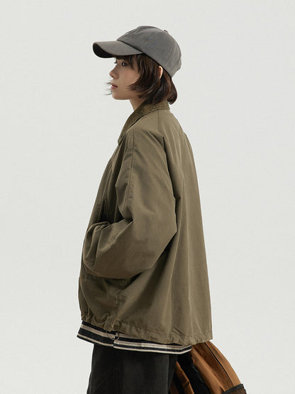 Japanese Vintage Workwear Lapel Jacket – Relaxed Unisex Chore Coat