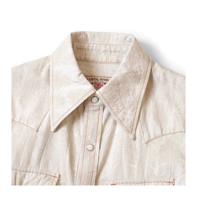Japanese retro casual feather embroidery white denim loose long-sleeved shirt