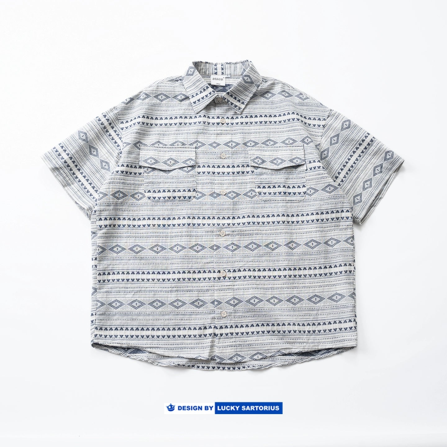 Japanese ethnic style, loose casual dropped shoulders, yarn-dyed cotton fabric, short-sleeved shirts, shirts, men's and women's jackets