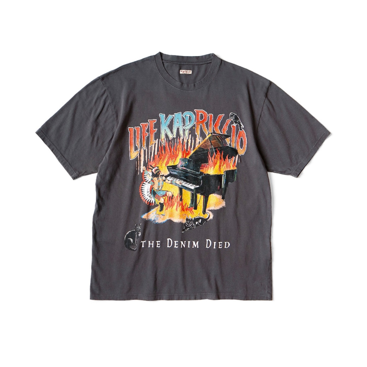 25SS Japanese casual Indian piano print wash crew neck short sleeve T-shirt