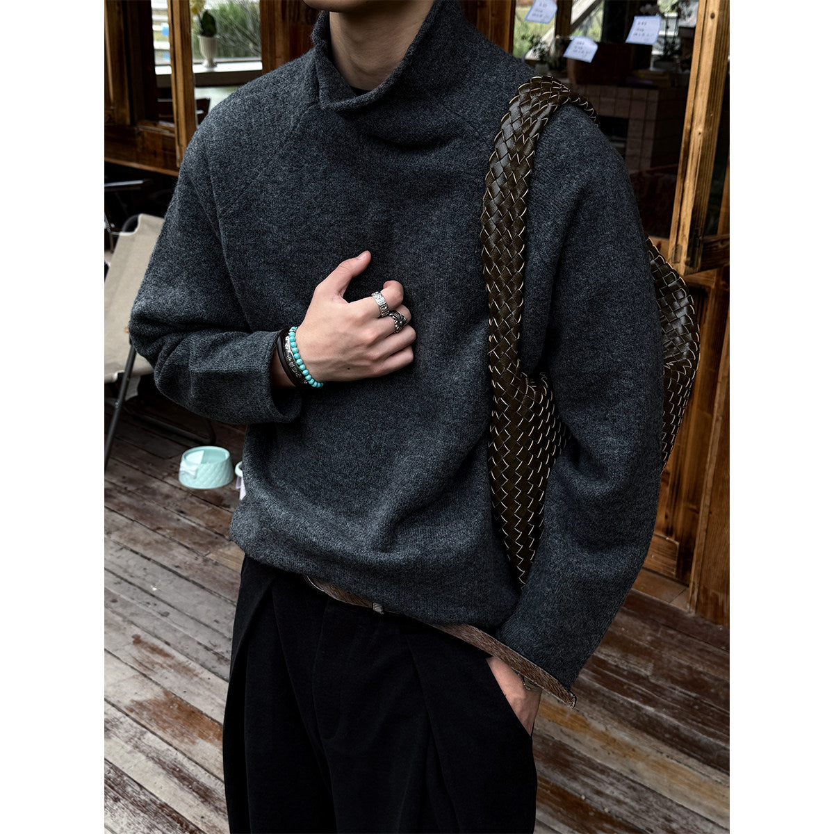 560G Turtleneck Drop Shoulder Sweater – Warm Loose Unisex