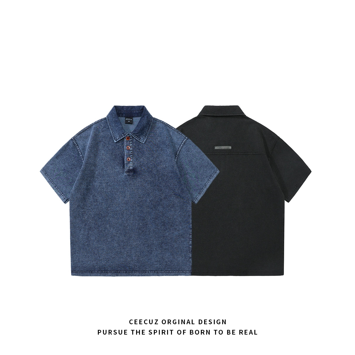 drape 250g terry knit polo shirt summer thin American lapel denim short sleeve T-shirt men