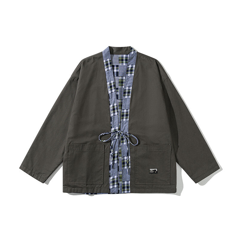 Japanese retro splicing double-sided wearing robe casual coat
