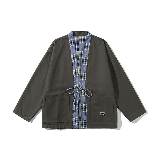 Japanese retro splicing double-sided wearing robe casual coat