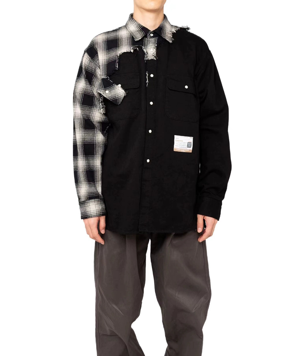 Irregular patchwork plaid jacket shirt coat