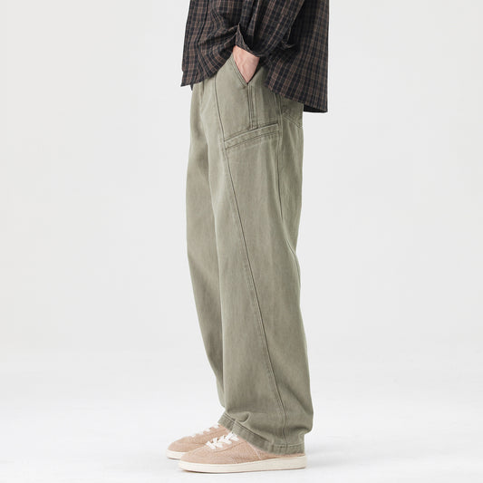 Spring New Cotton Japanese Ami Clicker Straight Cargo Pants Men's Trendy Wide-Leg Slacks