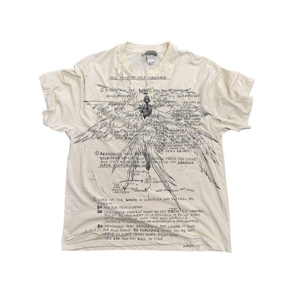 Gothic Wings Graphic Tee – Vintage Ripped Distressed Loose Crew Neck T-Shirt