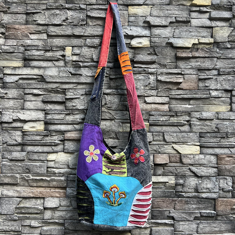 Nepal Indian washed cotton bag, old style, hippie shoulder bag for men and women