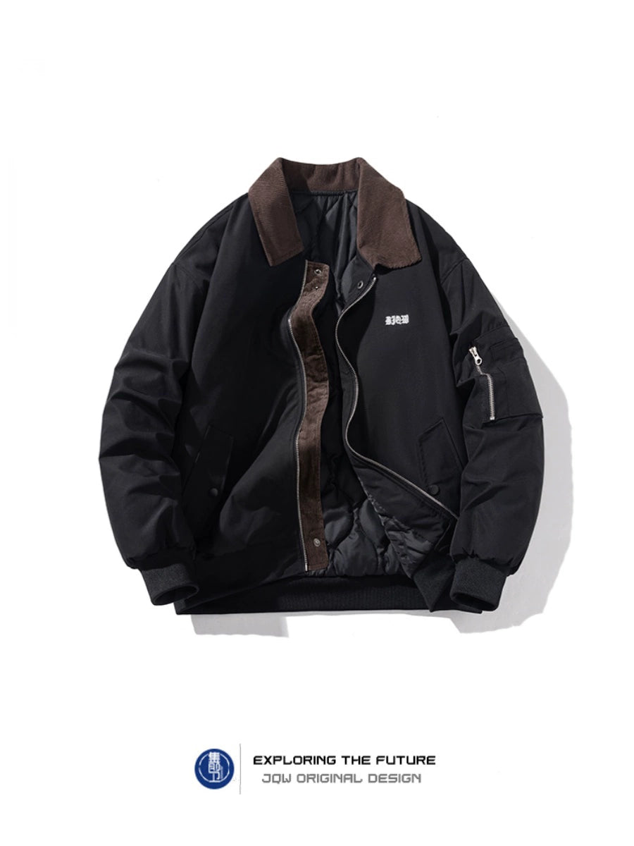 Vintage Corduroy Bomber Jacket – Embroidered Padded Baseball Style (Unisex)