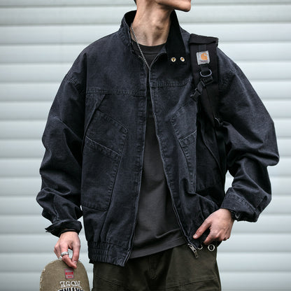 Japanese Retro Deconstructed Stand Collar Hunting Cargo Jacket – Loose Drop Shoulder for Men | Japanese vintage | yamalin clothes | Yamalinclothes