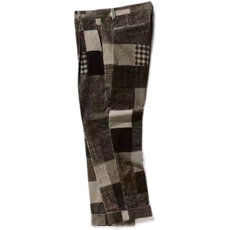 Japanese retro popular corduroy plaid stitching tapered men's and women's casual trousers