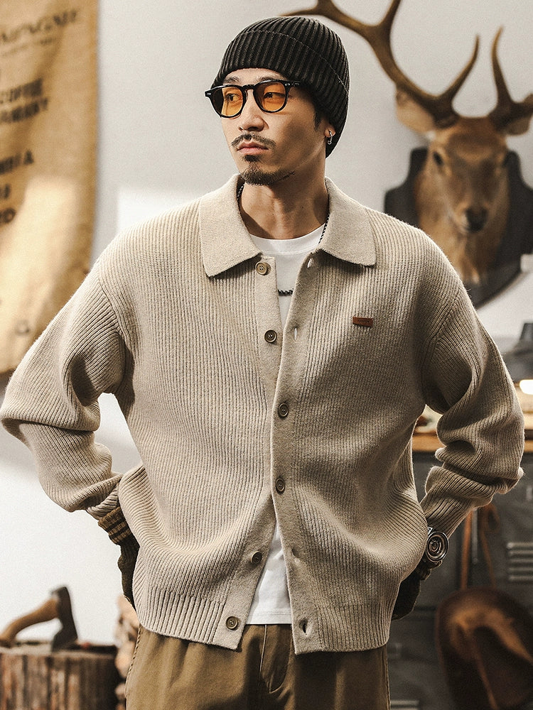 American heavyweight retro sweater men's autumn and winter lazy style cardigan jacket men's trendy brand Japanese loose knitwear men