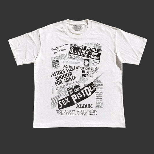 220GSM Punk Rock Graphic T-Shirt - Loose Fit Retro Streetwear Short Sleeve Tee for Men
