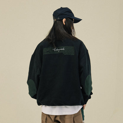 Contrast Crewneck Monogram Embroidery Sweatshirt – Loose Unisex Casual Pullover – Japanese vintage | yamalin clothes | Yamalinclothes