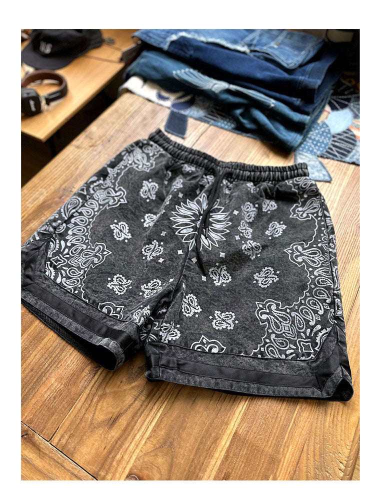 Japanese retro summer   Cashew flower casual washed denim shorts
