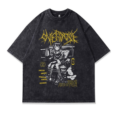 Washed Anime Print Loose T-Shirt – Vintage Unisex Streetwear