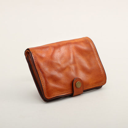 Vegetable Tanned Leather Bifold Wallet – Handmade Retro Card Holder – Japanese vintage | yamalin clothes | Yamalinclothes