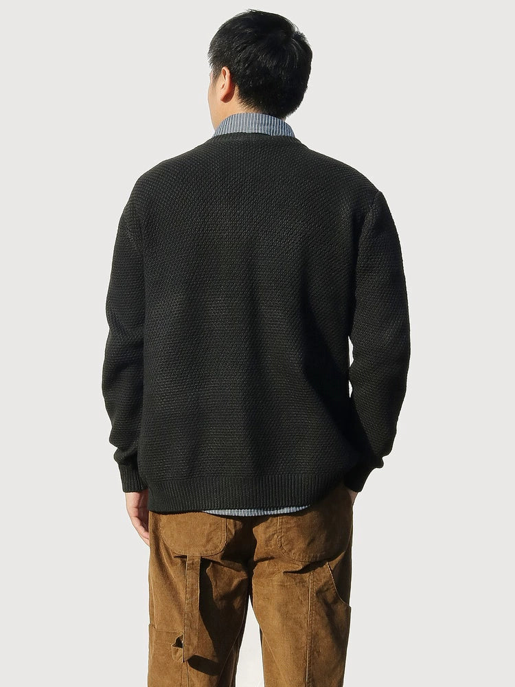 Thick Knit Cardigan Jacket – Cut-Out Detail Loose Unisex Sweater Coat