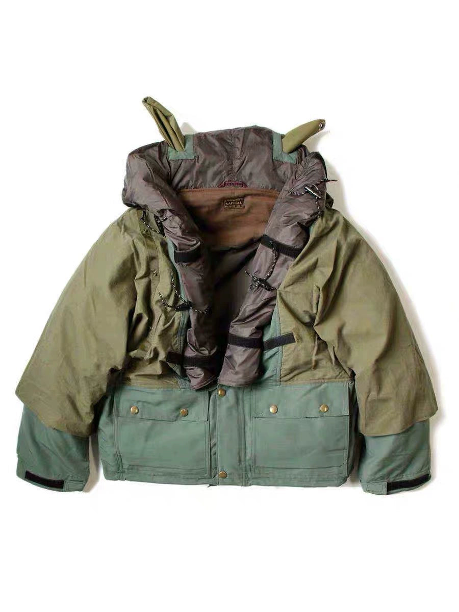 20AW Japanese trend loose nylon stitching five-point cotton hooded quilted jacket jacket