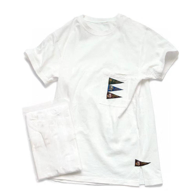 four flags embroidery slub cotton loose trend round neck short-sleeved shirt T-shirt