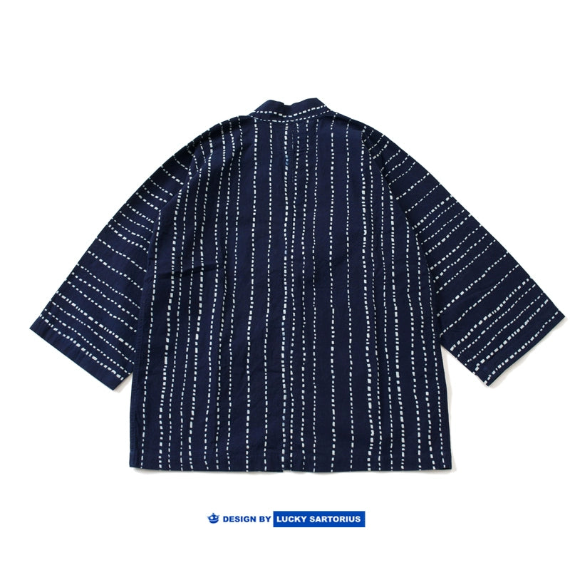 Japanese indigo drawing, striped three-quarter-sleeve kimono cardigan, jacket, men's summer thin loose casual sunscreen