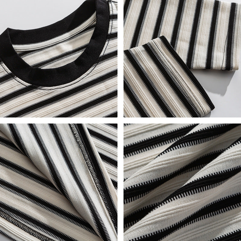 Japanese Vintage Textured Stripe Long-Sleeve T-Shirt – Relaxed Unisex Base Layer