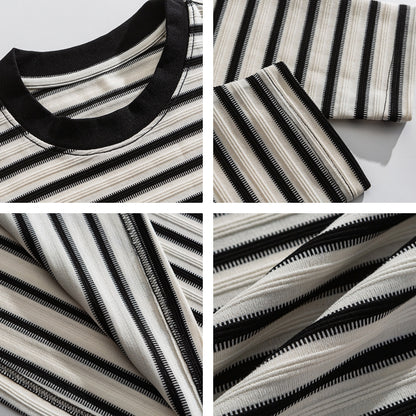 Japanese Vintage Textured Stripe Long-Sleeve T-Shirt – Relaxed Unisex Base Layer