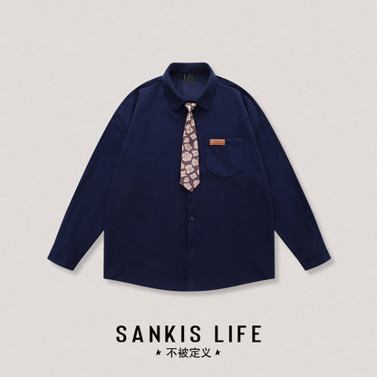 Vintage Neutral Waffle Knit Long Sleeve Shirt – Spring/Autumn Unisex Casual