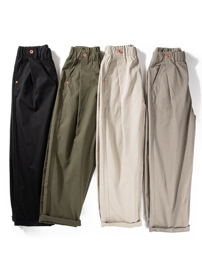 Wide-Leg Cotton Pants – Pleated Elastic Waist | Yamalinclothes | Vintage workwear outfit