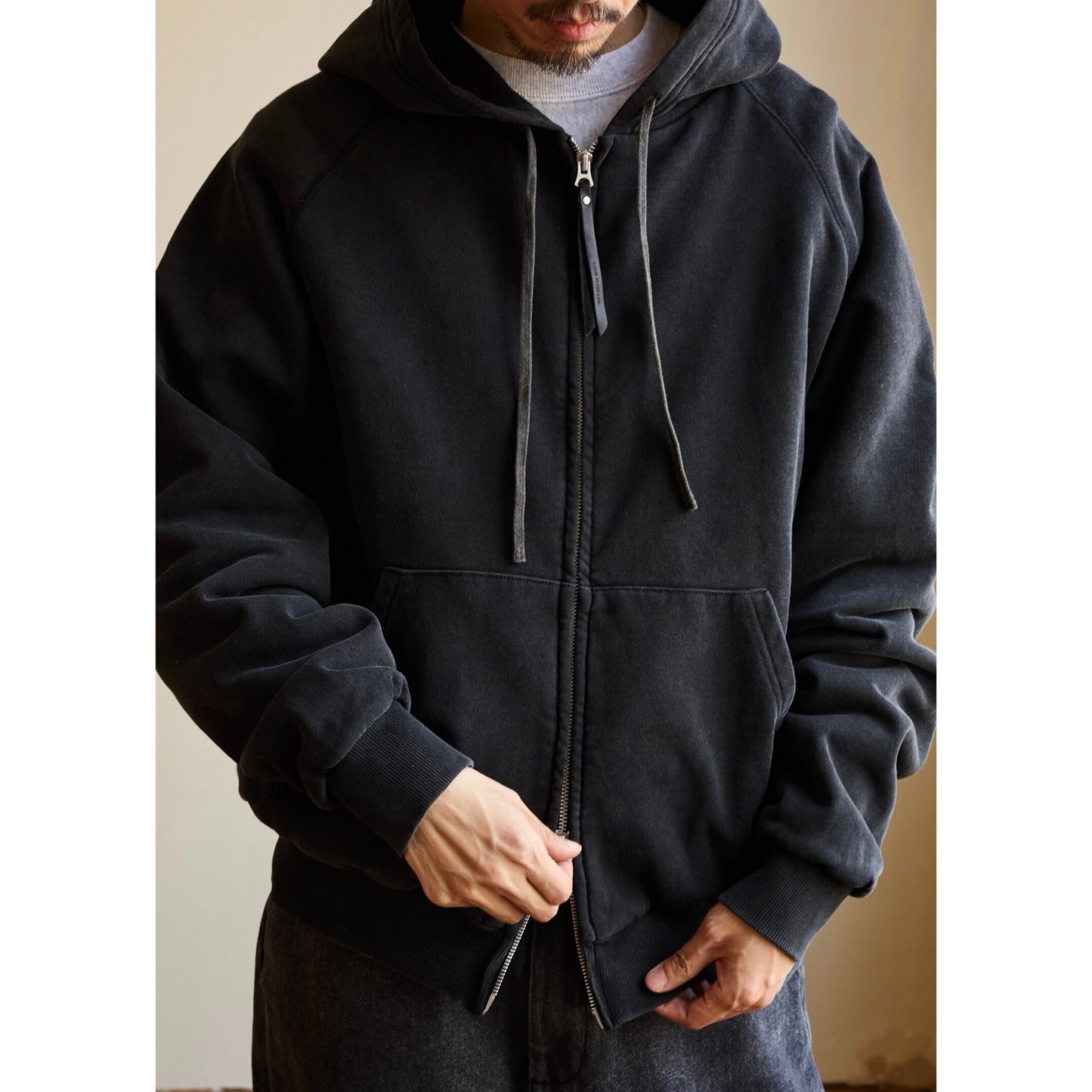 SS26 USAGE VTG Zip Hoodie - Yamalin Heavy Antique Woven Sweatshirt Washable Double Hoodie