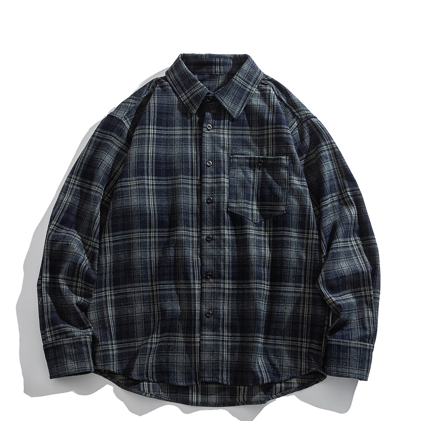 Japanese Vintage Large Plaid Wool-Blend Long-Sleeve Shirt – Oversized Unisex