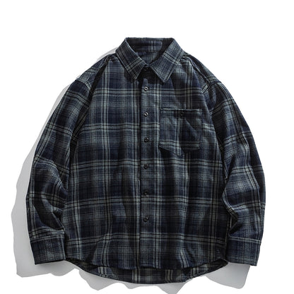 Japanese Vintage Large Plaid Wool-Blend Long-Sleeve Shirt – Oversized Unisex