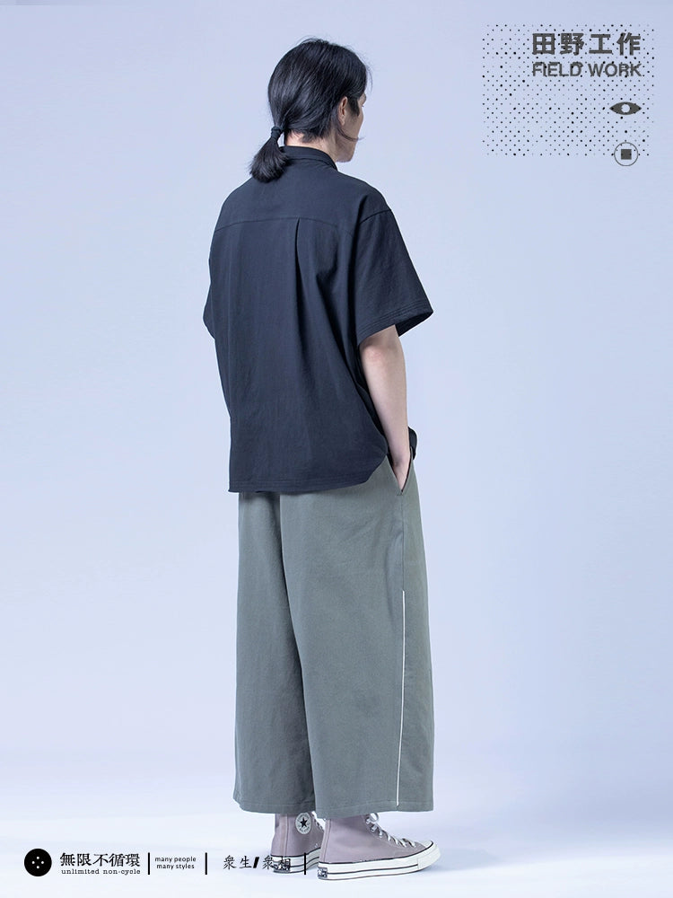 Original men's retro fringe lapel casual loose knit short sleeve shirt