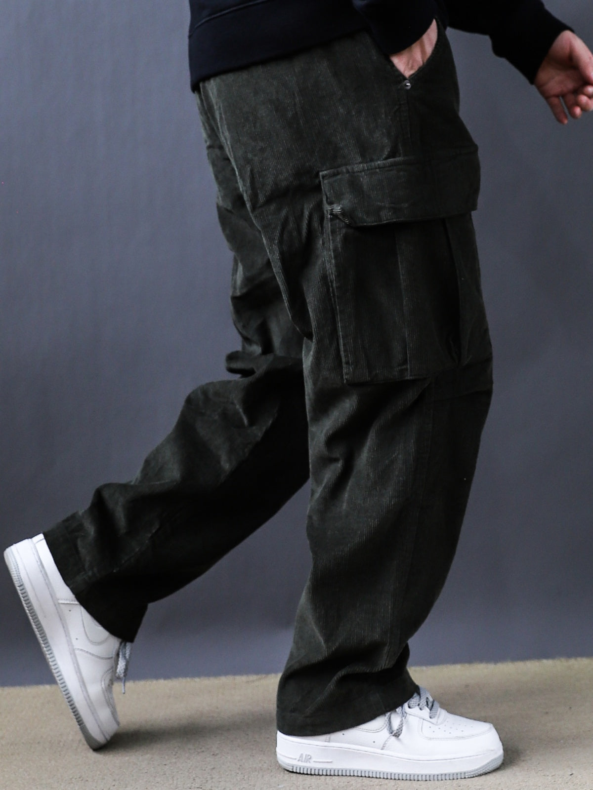 Army Green American Retro Washed Large Pocket Cargo Spring and Autumn Cotton Tide Brand Loose Straight Corduroy Trousers 2025