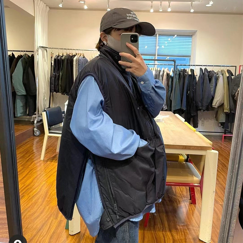 Japanese outdoor function color-block reversible half-zipper padded vest