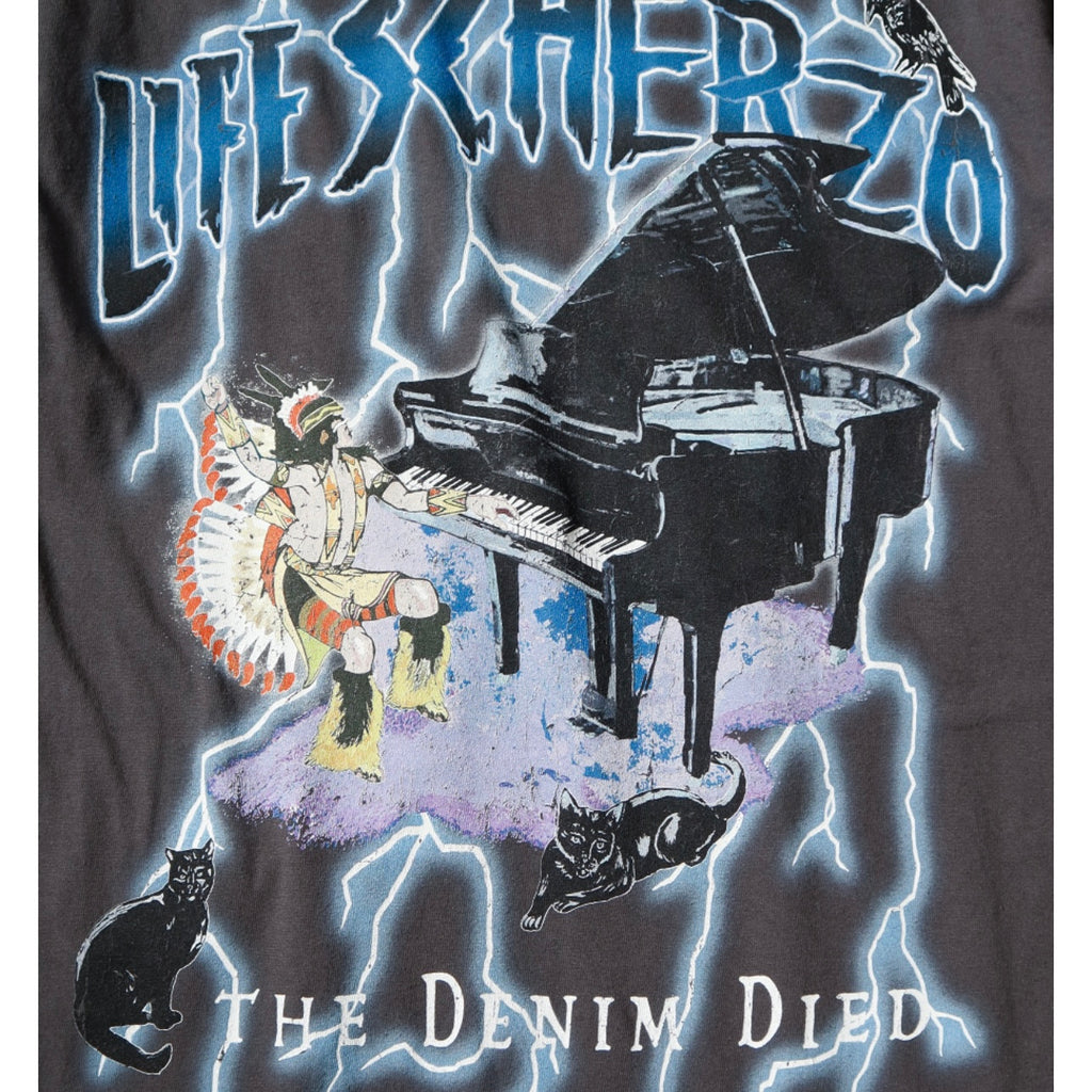 Japanese casual lightning print wash distressed crewneck short-sleeved T-shirt