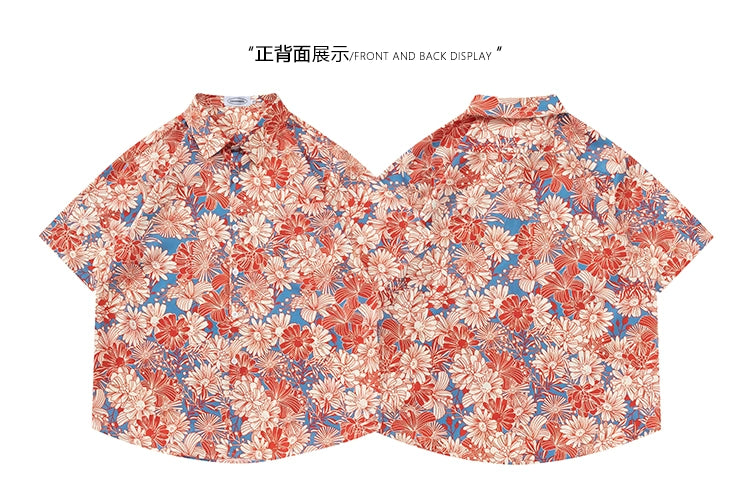 Vintage floral full-print short-sleeved shirt loose casual beach